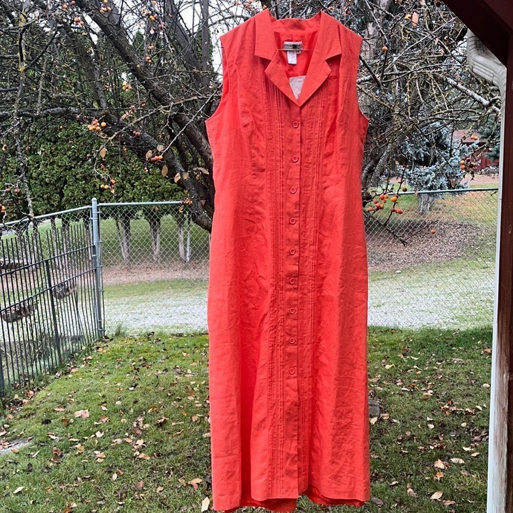 Coldwater Creek Sleeveless Button-Front Maxi Dress in Coral Red